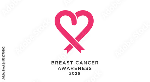 Breast Cancer Awareness Symbol with Pink Ribbon and Heart.