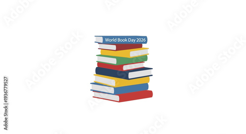 Stack of colorful books celebrating World Book Day.
