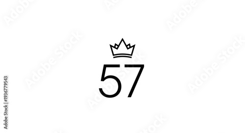 Simple black crown icon with number fifty seven on white background.