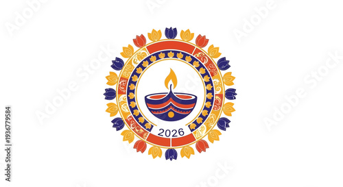 Diwali festival celebration logo design with diyas and flowers.