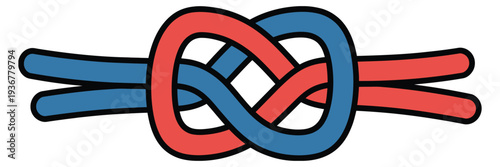 Red and Blue Rope Tied in Symmetrical Carrick Bend Knot Vector Illustration