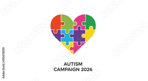 Colorful Puzzle Heart Autism Awareness Campaign 2026 Logo.