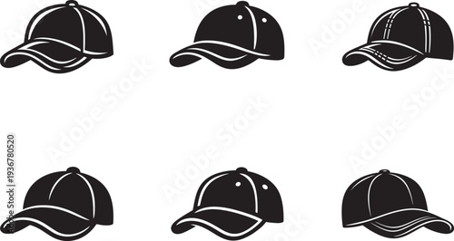 Baseball hat icon set. Cap symbol collection for fashion, sport and casual headwear vector illustration.