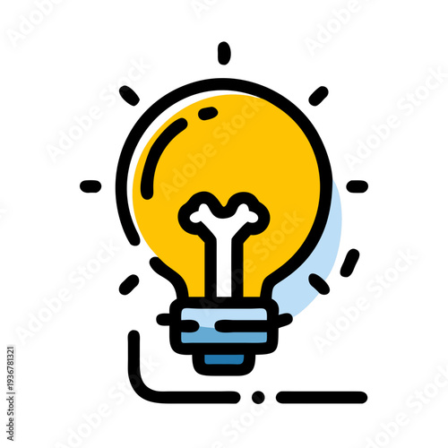 Illuminated glowing yellow light bulb icon symbolizes a brilliant new concept innovation or breakthrough moment ready for development and creative inspiration.