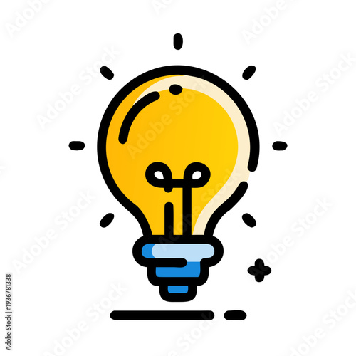 Bright glowing yellow lightbulb icon symbolizing a brilliant new idea innovation or sudden creative thought sparking success in a modern minimal graphic style