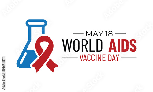 World AIDS Vaccine Day ,Minimal red ribbon and medical vaccine symbols representing awareness with clean vector style. Syringe, vial, ribbon, and medical icons symbolizing global AIDS vaccine .