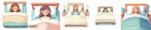 vector of a woman sleeping on the bed