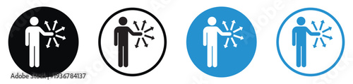 Modern icons of a person with arrows radiating outward from their hand. Represents opportunity, versatility, spreading ideas, multi-directional growth, and strategic options.