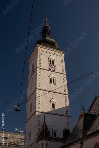  St. Mark's Church with the colorful tiled roof and coat of arms in Zagreb old town, historic Gornji Grad architecture, Croatia travel, 33MP
