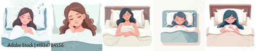 vector of a woman sleeping on the bed