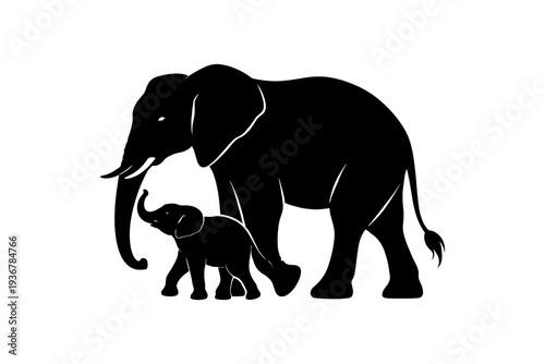 Silhouette of elephant and calf: mother-child bond in nature.
