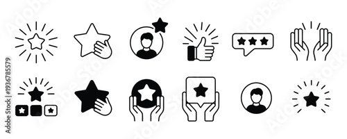 Black and white icons of ratings and reviews in modern design