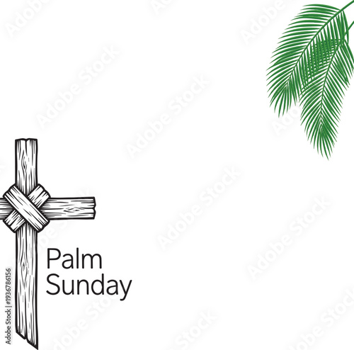 Palm Sunday cross made of palm leaves with fronds Christian faith observance peace victory spirituality vector illustration