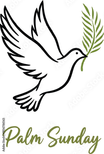 Palm Sunday dove carrying palm branch peace Holy Spirit Christian faith observance spirituality vector illustration design