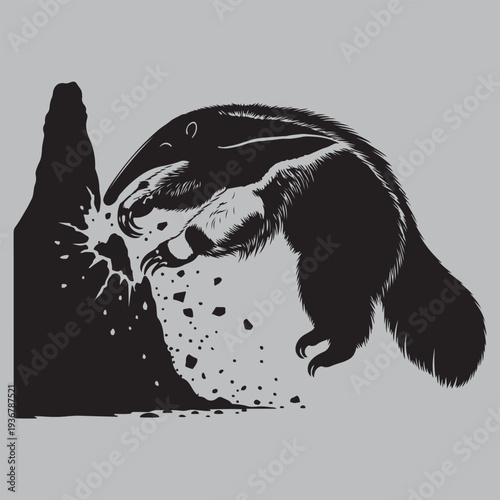 giant anteater termite mound assault silhouette vector design art and illustration
