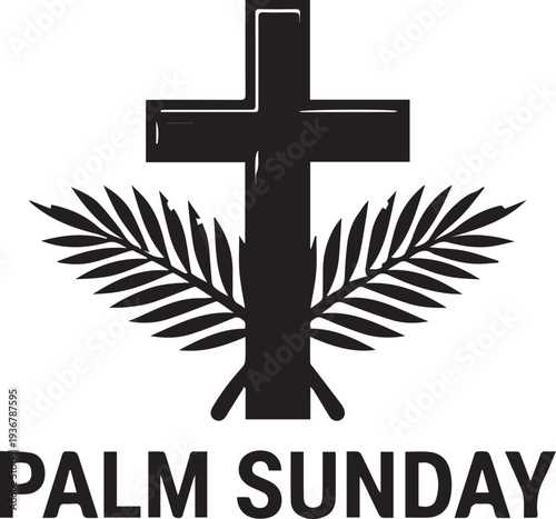 Palm Sunday cross with palm fronds Christian faith victory peace spirituality observance religious awareness vector illustration