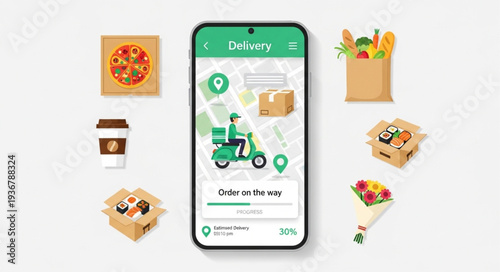 Smartphone Displaying Food Delivery App Interface.