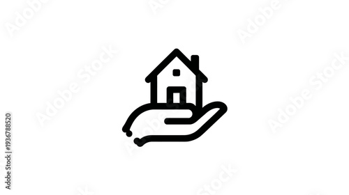 Hand holding a house icon, representing real estate care, home protection, property investment, mortgage, and housing symbol.