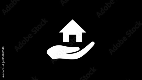 House on hand icon representing home ownership, real estate, property protection, housing, mortgage, insurance, shelter, care, safety.