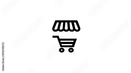 E-commerce Online Shopping Store Icon with Shopping Cart and Market Awning for Digital Retail Business