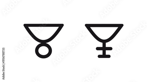 Alchemical and Astrological Symbols Icons. Minimalist black line vector illustrations representing Venus and Mercury.