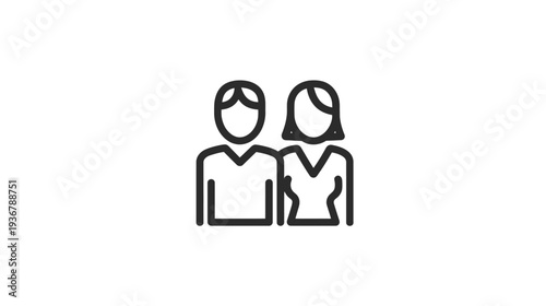 Male and Female User Profile Icon, Couple Avatar Symbol, Outline People Graphic for Team or Gender Representation