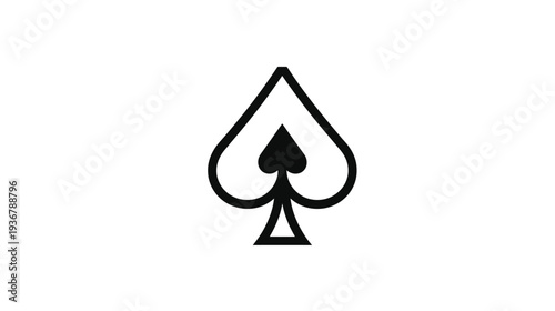 Minimalist black outline spade symbol, a classic playing card suit icon. Graphic element for gaming, poker, casino, and luck concepts.