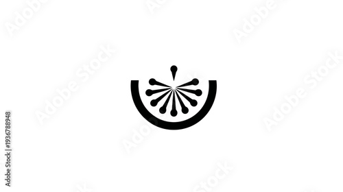 Abstract Half Citrus Fruit Slice Symbol with Juice Splash - Modern Minimalist Black and White Vector Icon