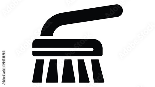 Black Utensil Cleaning Brush Icon Symbol, Representing Scrubbing and Cleaning Kitchen Utensils and Cookware