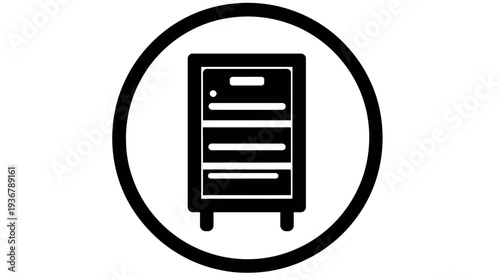 Black and White Filing Cabinet Icon Vector - Office Storage, Document Organization, Administration, and Business Concept