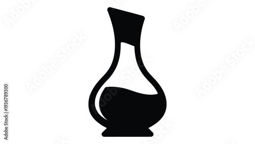 Elegant black wine decanter glass icon for aerating red wine, enhancing flavor and aroma, minimalist vector illustration