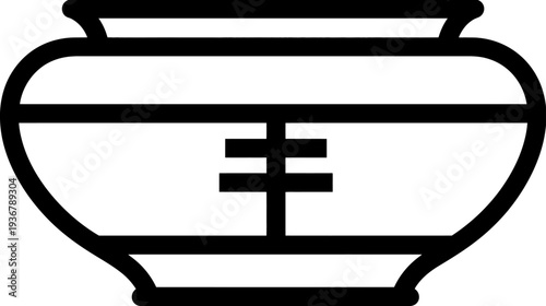 Black Line Art Ceramic Pot Icon with Stylized Symbol. Minimalist Vector Illustration of a Decorative Vase.