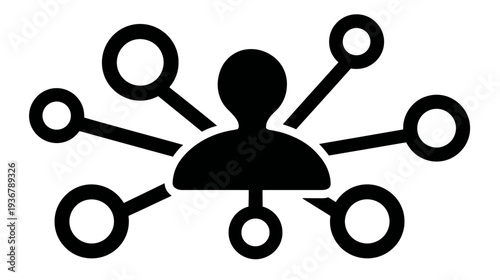 User Network Connections Icon. Social Media Hub, Community Outreach, Management & Communication Concept Silhouette.
