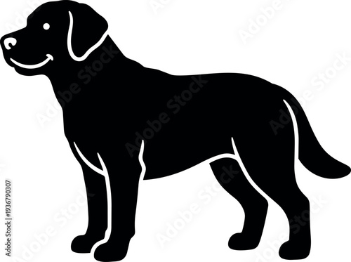 Flat silhouette vector side view labrador dog standing and looking forward on white background with soft outline for logo use