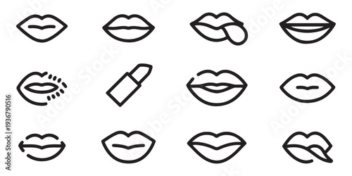 Collection of lip and lipstick icons for beauty and fashion applications vector illustration