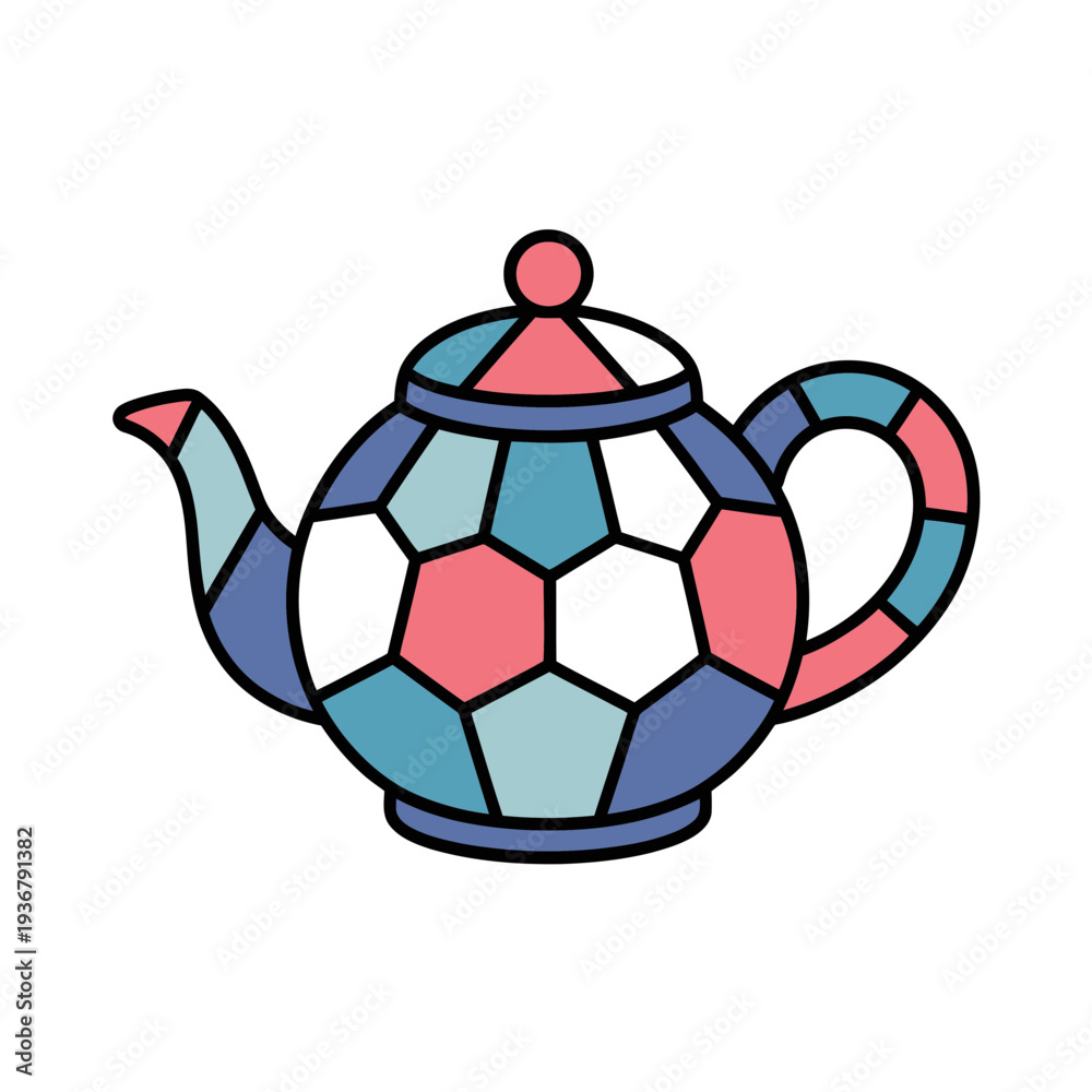 Obraz premium A colorful teapot with a stained glass design on a white background