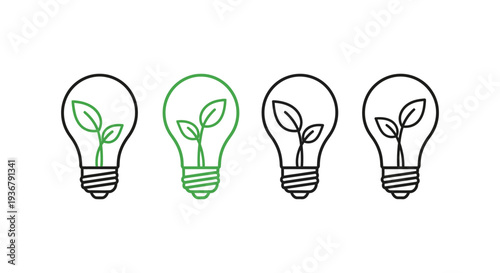 Green energy light bulb vector illustration with growing plant symbolizing environmental sustainability and new ideas.