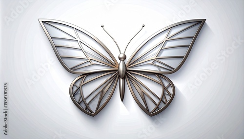 Futuristic metallic butterfly logo with geometric polygon wings and silver tones isolated on white background