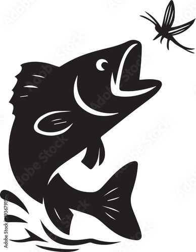 Leaping Fish Catching Fly Silhouette Vector Icon