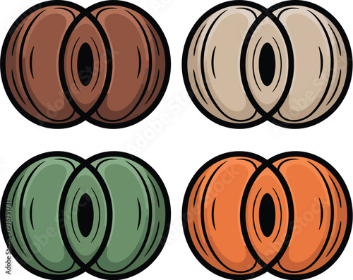 A colorful donut icon set with four different flavors and colors
