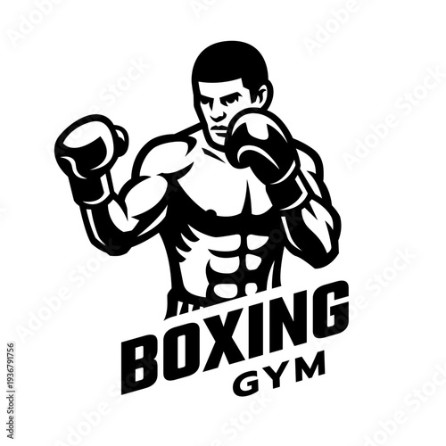 Silhouette of a boxer in a stance logo.