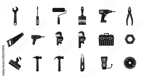 Comprehensive vector illustration showcasing various essential handyman and construction tools for design projects.