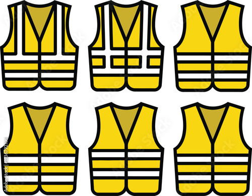 A set of yellow safety vests with reflective strips illustration