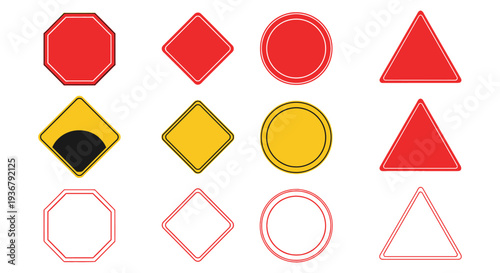 Collection of blank vector traffic sign shapes including octagons diamonds circles and triangles