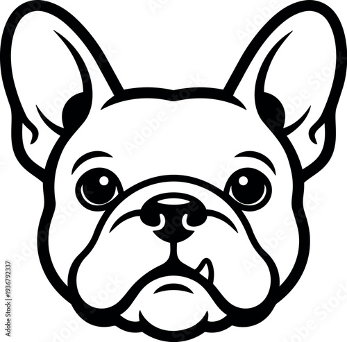 Minimalist line art french bulldog head front view bold outline vector pet logo mascot black and white simple clean portrait