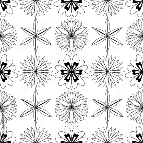 Seamless pattern. Outline images flowers. Minimalistic illustration.