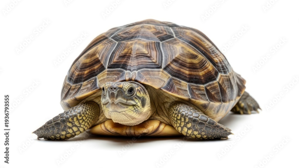 Obraz premium Tortoise on white background closeup.