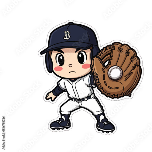 Cute Chibi Baseball Player Ready to Catch Ball.