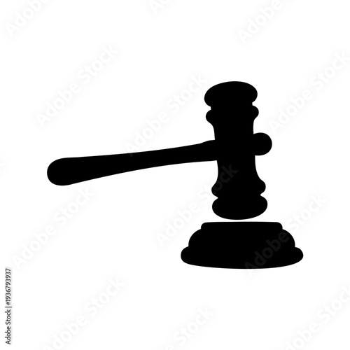 A striking black silhouette illustration of a judge's gavel, a powerful symbol of law and justice Vector, illustration