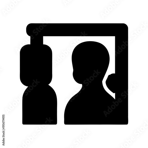 Person at an intercom or doorbell system, indicating visitor presence or communication Vector, illustration